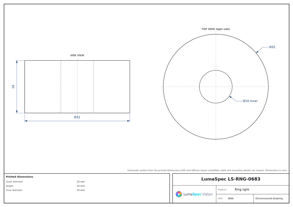 32 x 10 mm UV ring light, 70° angle