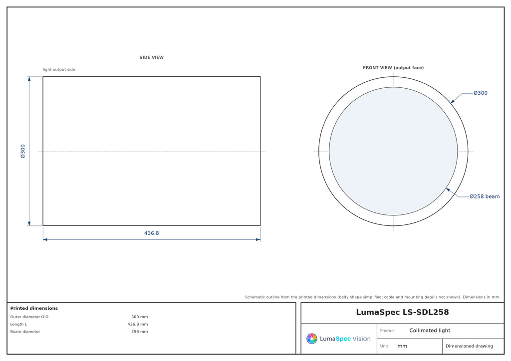 LS-SDL258 dimensions (mm)