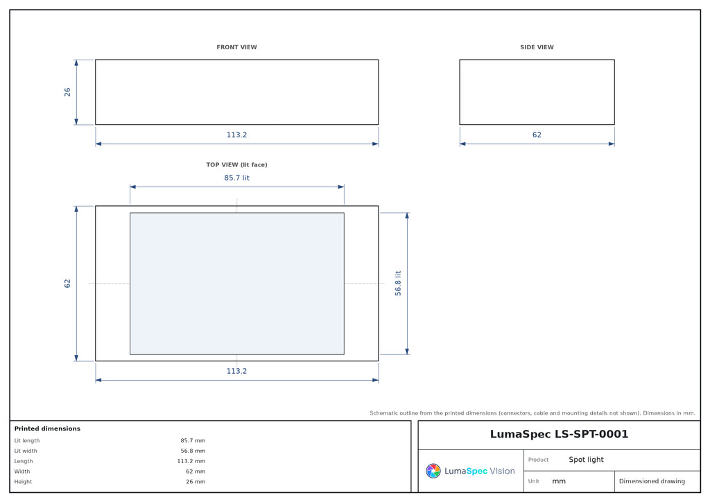LS-SPT-0001 dimensions (mm)
