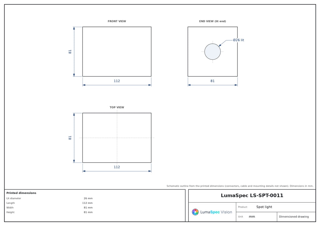 LS-SPT-0011 dimensions (mm)