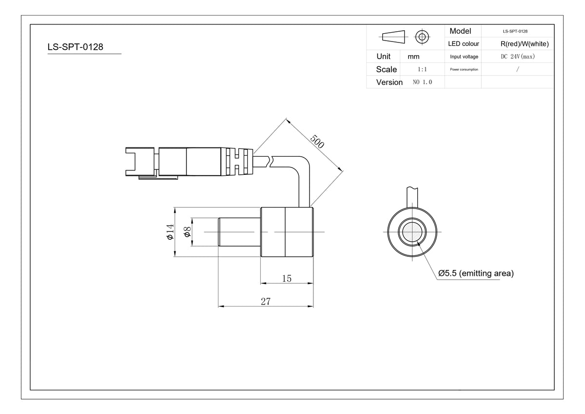 LS-SPT-0128 dimensions (mm)
