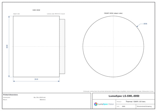 4 mm, F1 LWIR thermal lens, BFL 7.5 mm