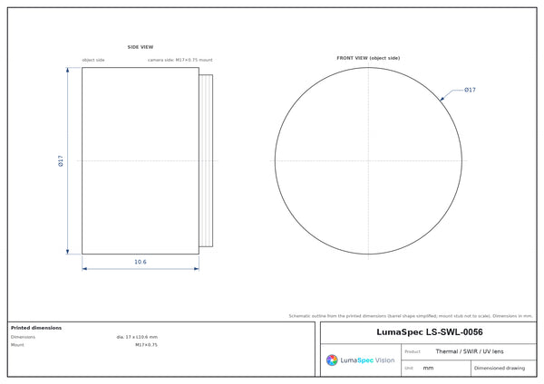 9 mm, F1 LWIR thermal lens, BFL 4.8 mm