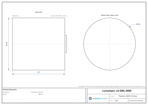 120 mm, F1.2, M45x1-mount LWIR thermal lens