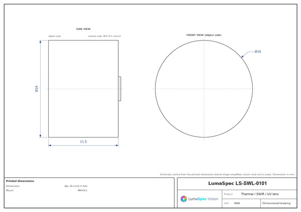 10 mm, F1, M4x0.5-mount LWIR thermal lens