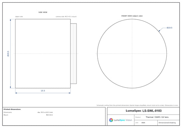 13 mm, F1.2 LWIR thermal lens, BFL 7.5 mm