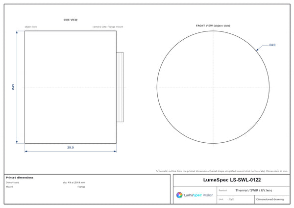 35 mm, F1, Flange-mount LWIR thermal lens, BFL 3.83 mm