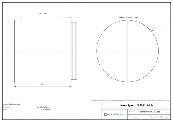 9.1 mm, F1 LWIR thermal lens, BFL 2.3 mm