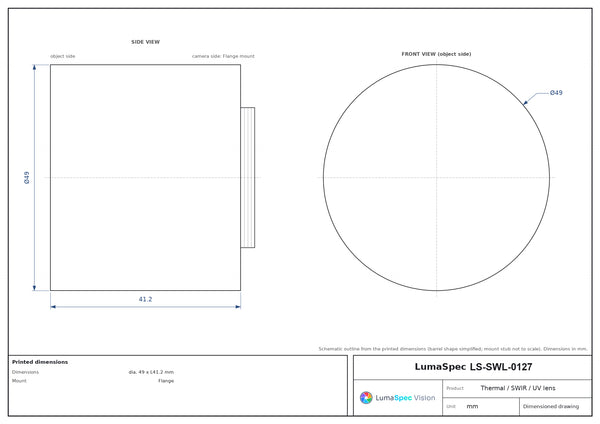 25 mm, F1, Flange-mount LWIR thermal lens, BFL 8.22 mm