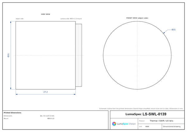 15 mm, F1 LWIR thermal lens, BFL 7.5 mm