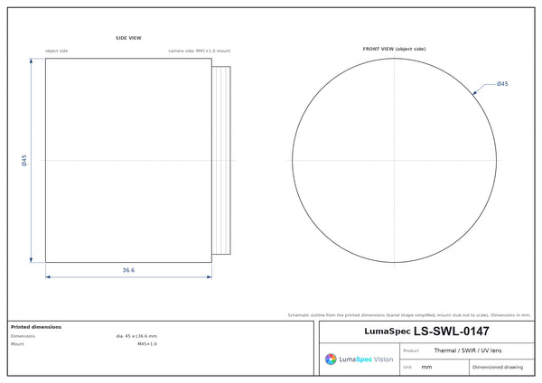 15 mm, F1 LWIR thermal lens, BFL 8.95 mm
