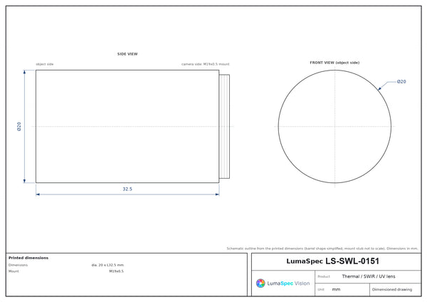 12 mm, F1 LWIR thermal lens