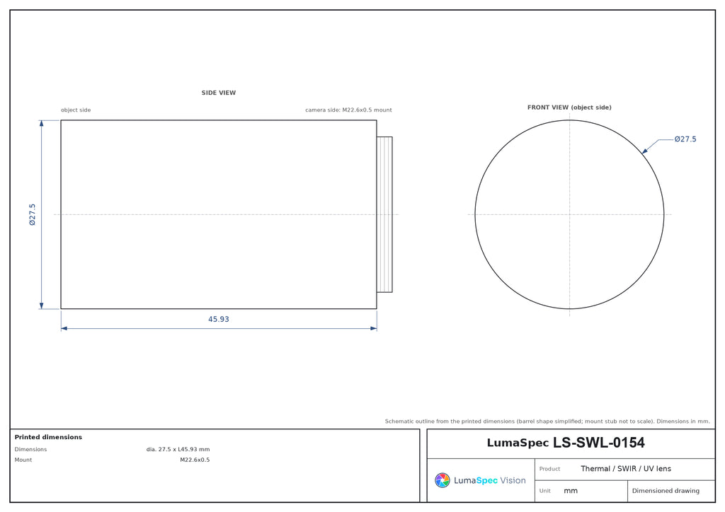 LS-SWL-0154 dimensions (mm)