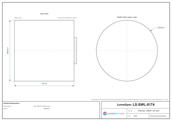 75 mm, F1 LWIR thermal lens, BFL 7.55 mm