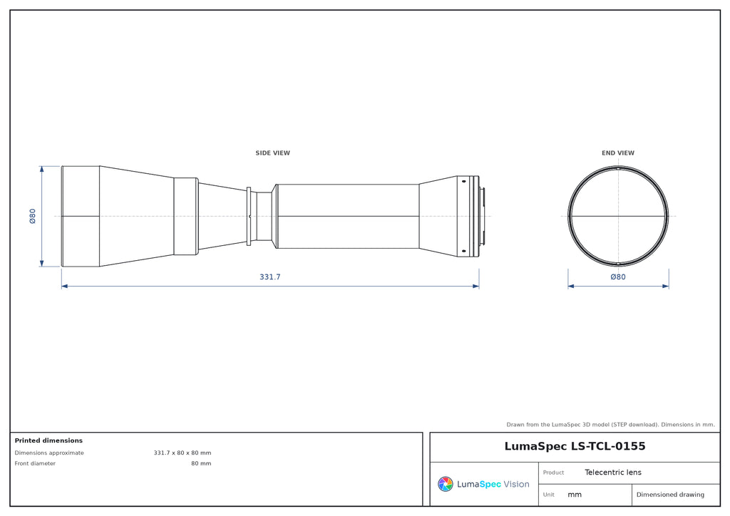 LS-TCL-0155 dimensions (mm)