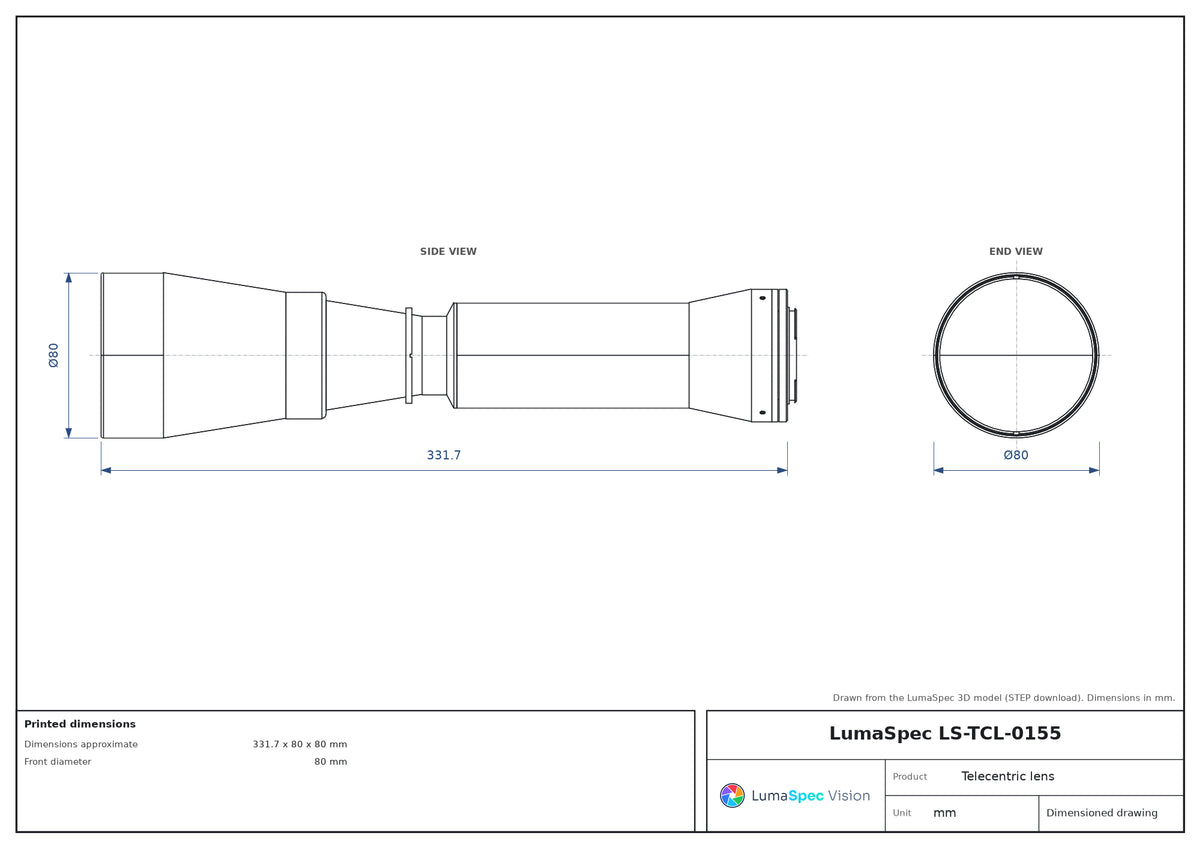 LS-TCL-0155 dimensions (mm)