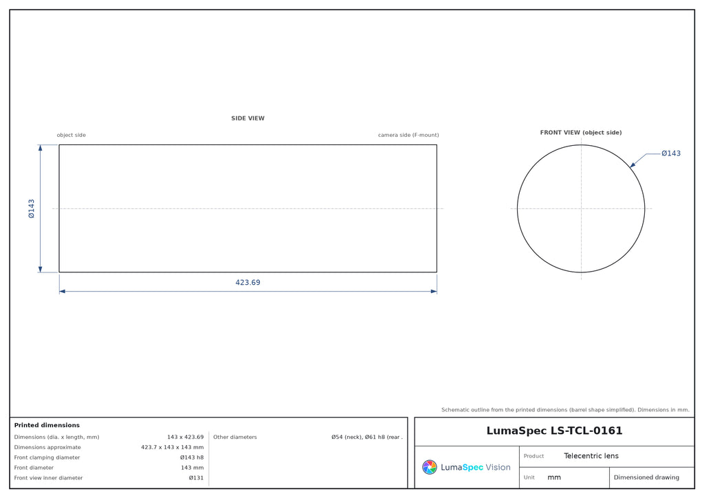 LS-TCL-0161 dimensions (mm)