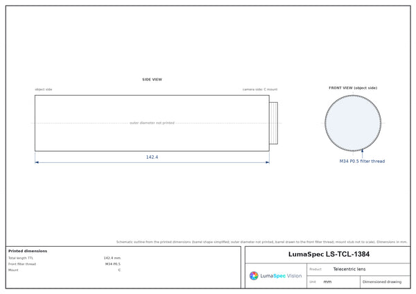 0.4x, WD 85 mm, 2/3", C-mount telecentric lens