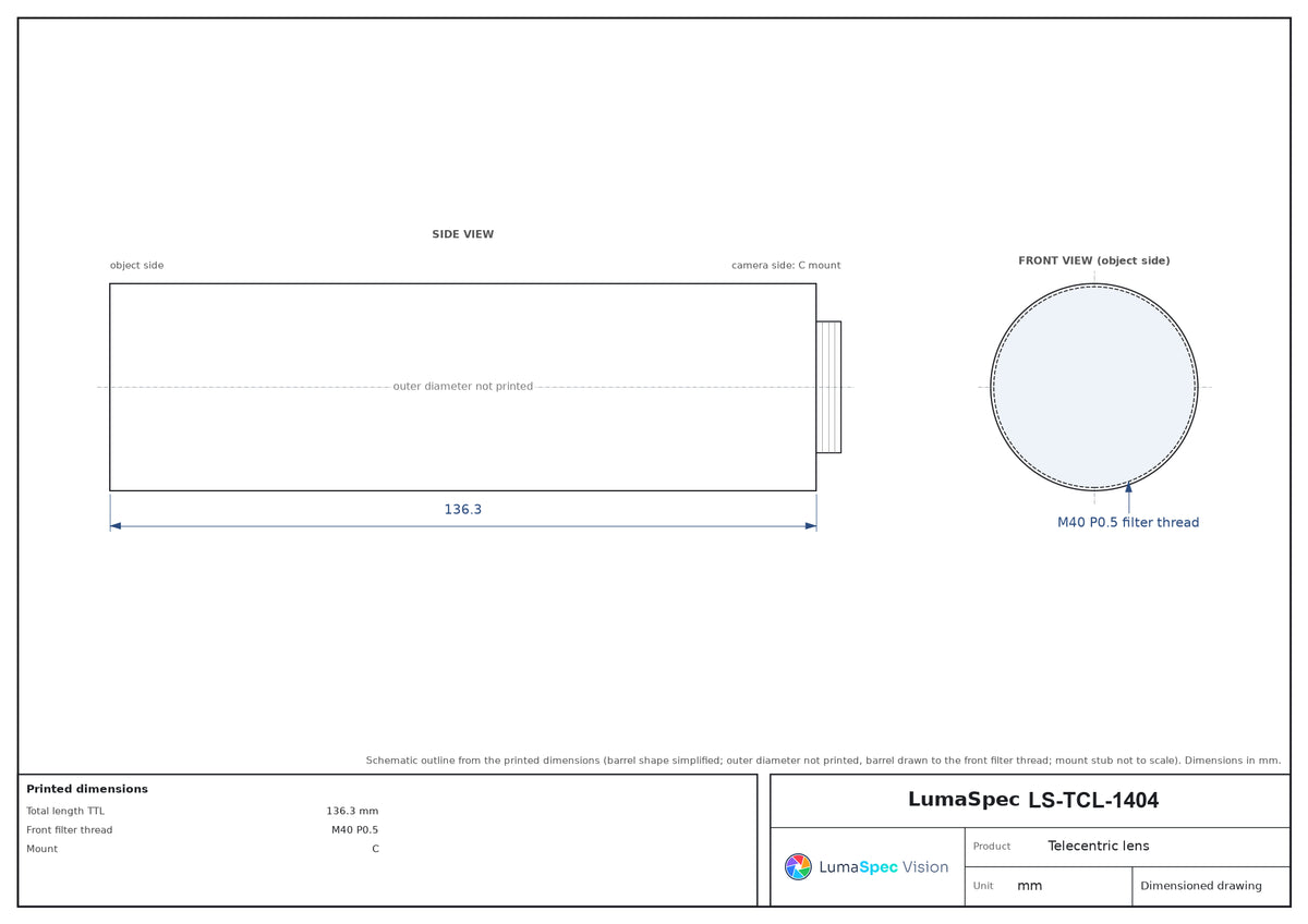 LS-TCL-1404 dimensions (mm)