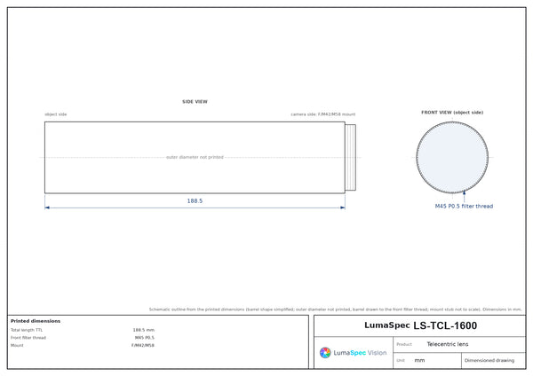 1.333x, WD 48 mm telecentric lens