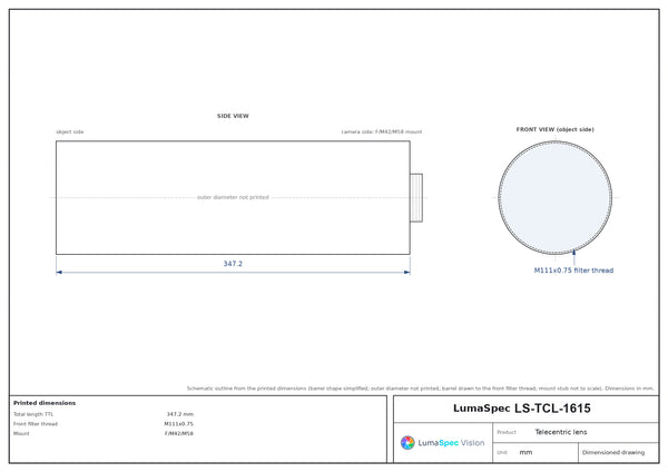 0.4x, WD 263 mm telecentric lens
