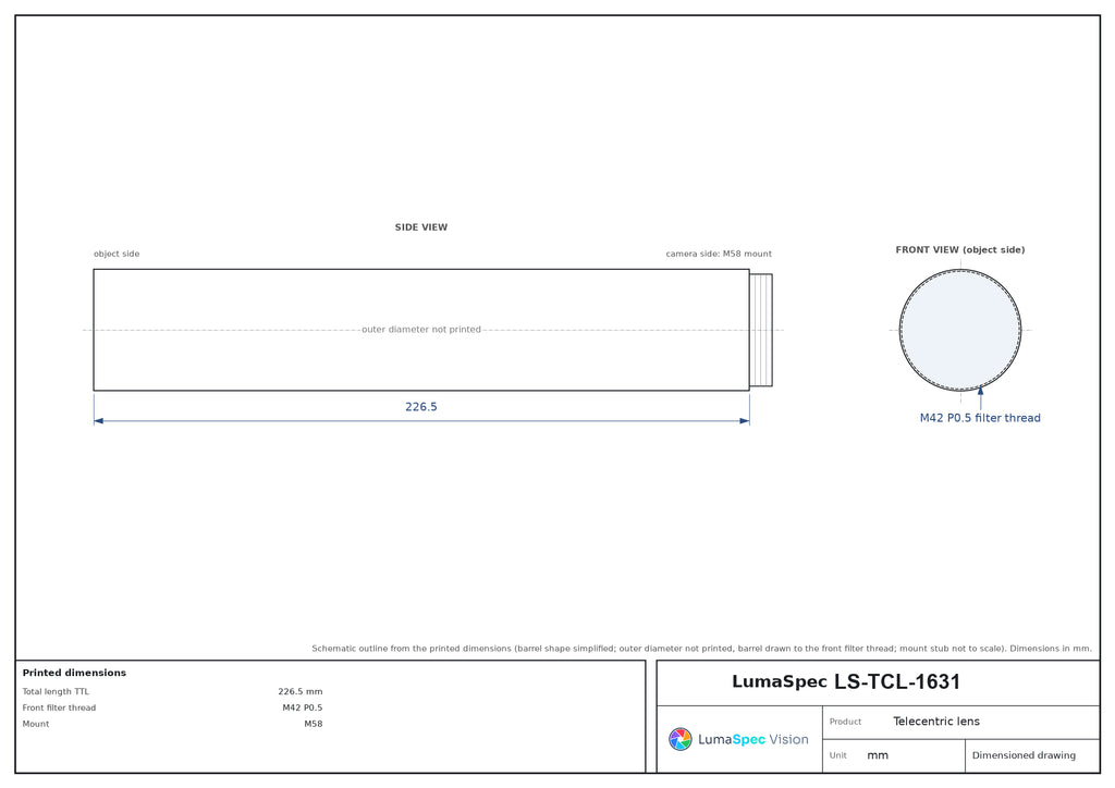 LS-TCL-1631 dimensions (mm)