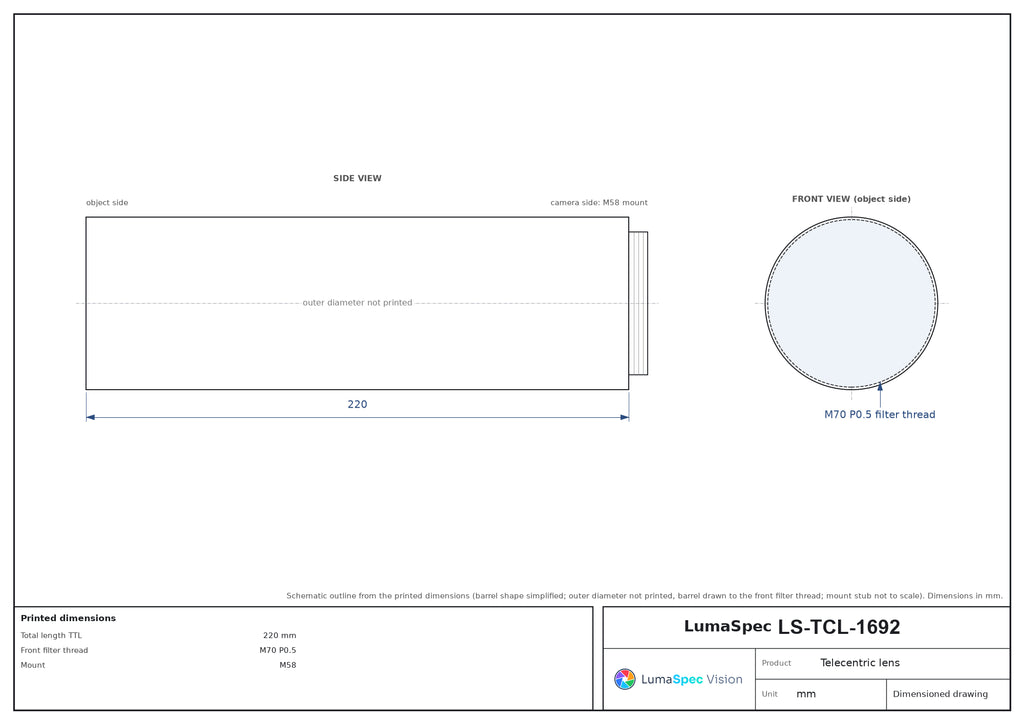 LS-TCL-1692 dimensions (mm)