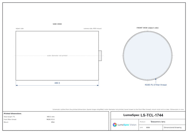 0.091x, WD 338 mm, 4/3", M58-mount telecentric lens