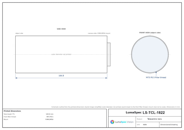 0.453x, WD 189 mm, 1.75" telecentric lens