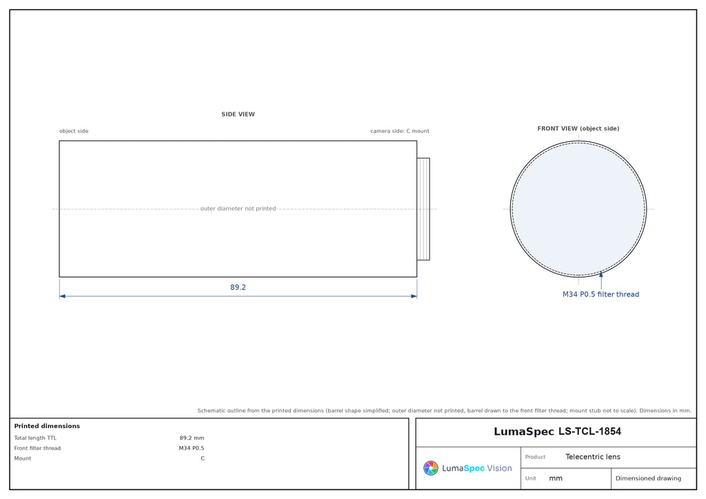 LS-TCL-1854 dimensions (mm)