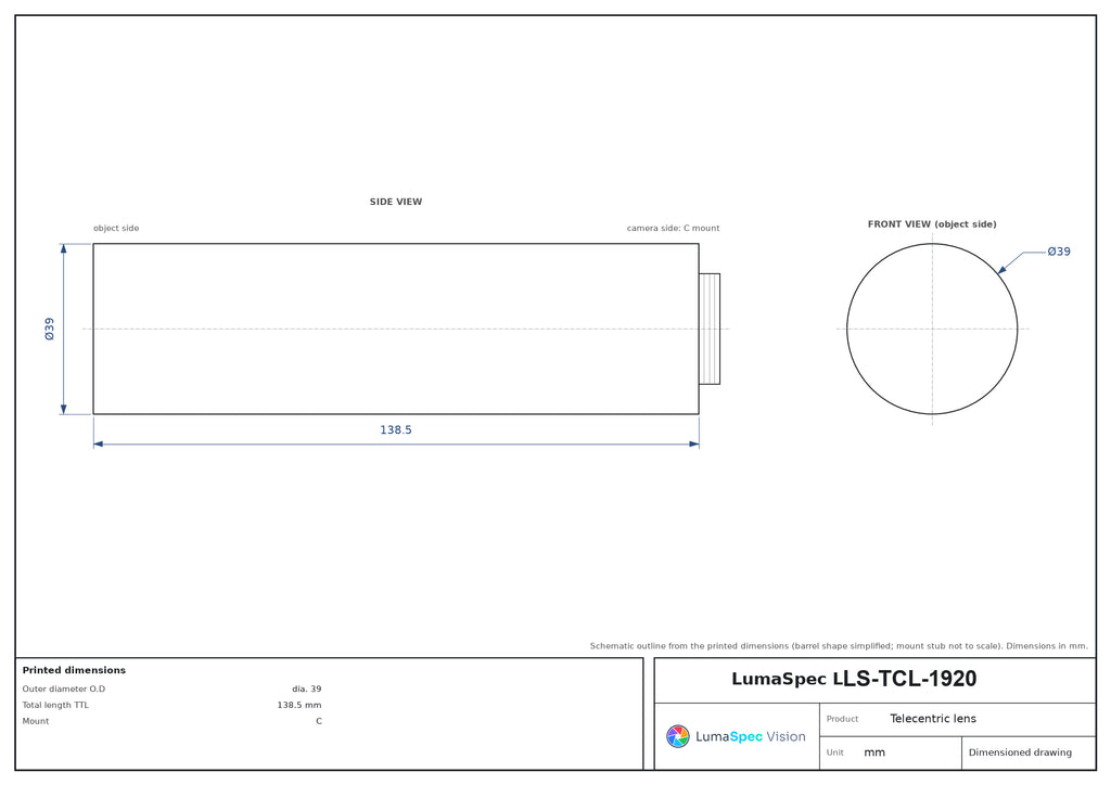 LS-TCL-1920 dimensions (mm)