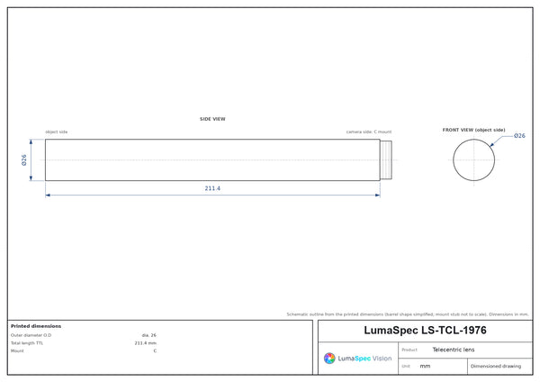 1x, WD 700 mm, 2/3", C-mount telecentric lens