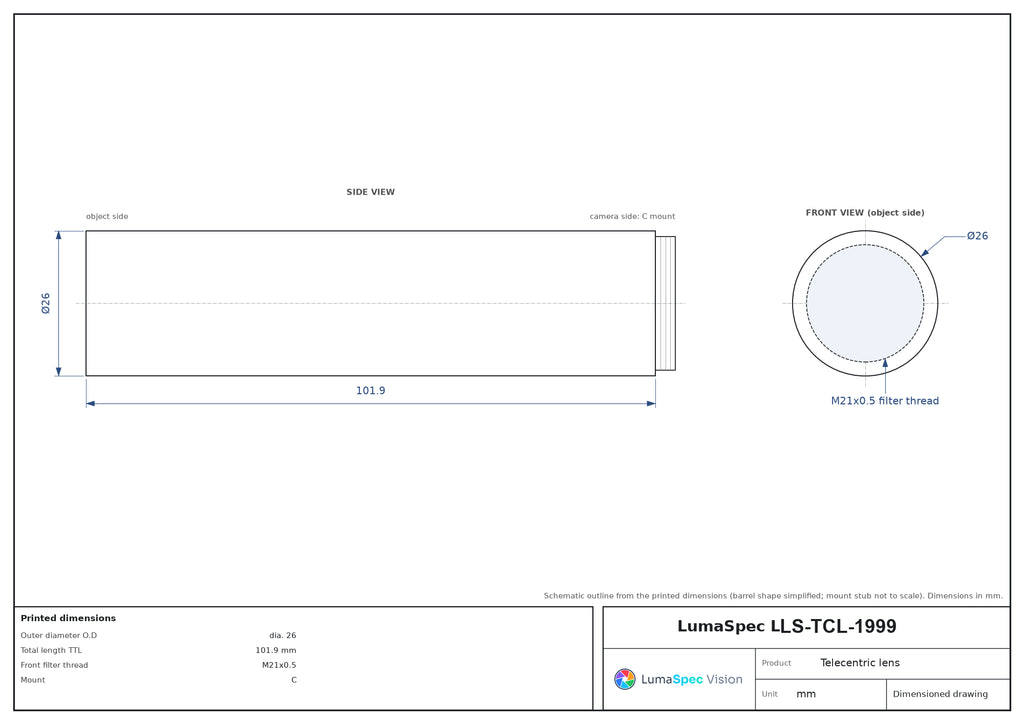 LS-TCL-1999 dimensions (mm)