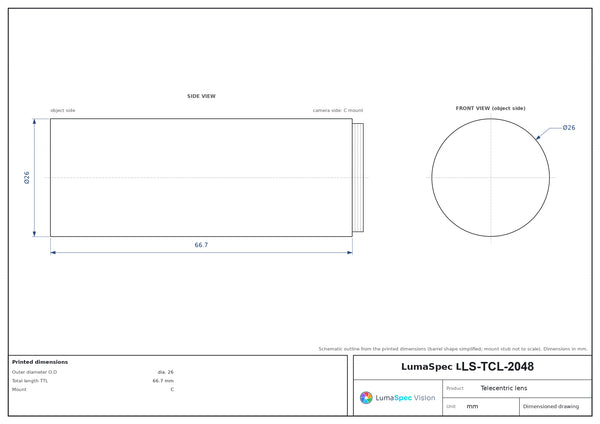 1.3x, WD 73 mm, 2/3", C-mount telecentric lens