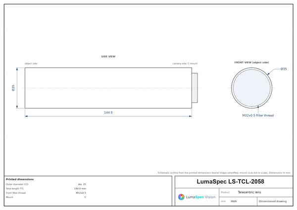 1.5x, WD 200 mm, 2/3", C-mount telecentric lens
