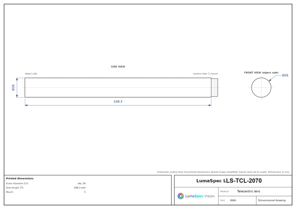 LS-TCL-2070 dimensions (mm)