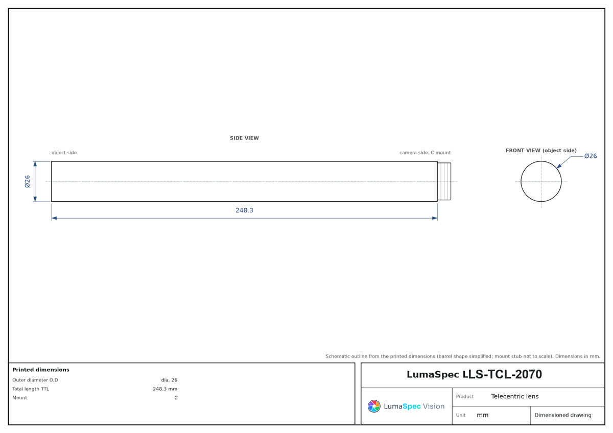 LS-TCL-2070 dimensions (mm)