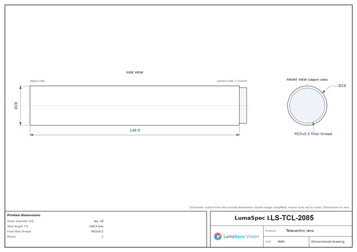 LS-TCL-2085 dimensions (mm)