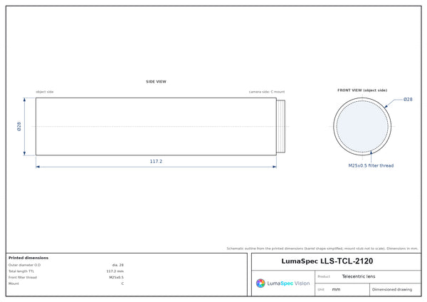2x, WD 63 mm, 2/3", C-mount telecentric lens, coaxial port, built-in light source