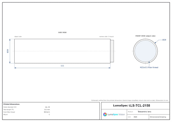 1.5x, WD 63 mm, 2/3", C-mount telecentric lens, coaxial port