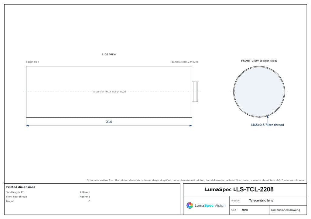 LS-TCL-2208 dimensions (mm)