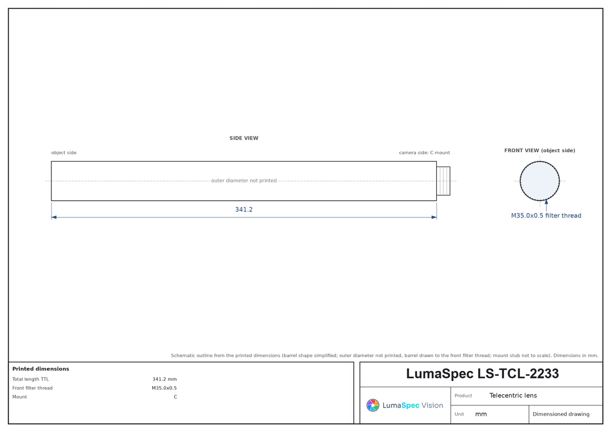 LS-TCL-2233 dimensions (mm)