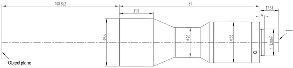 Large FOV objective telecentric lens, 0.6x, WD 110 mm, 1.1", C-mount