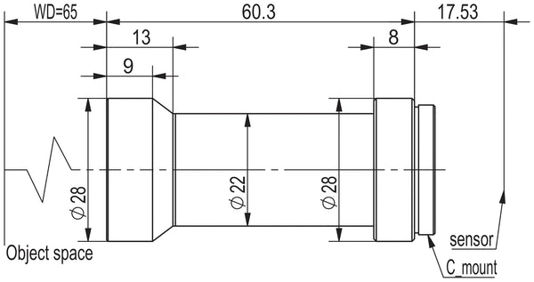 Megapixel telecentric lens, 0.5x, WD 65 mm, 2/3", C-mount