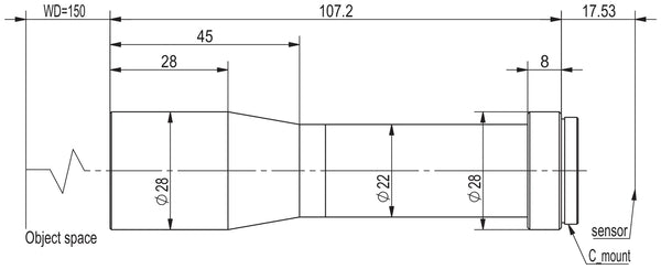 Megapixel telecentric lens, 0.5x, WD 150 mm, 2/3", C-mount
