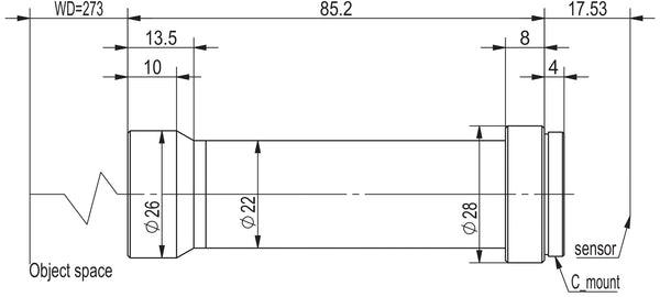 Megapixel telecentric lens, 0.7x, WD 273 mm, 2/3", C-mount