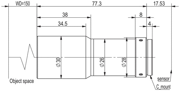 Megapixel telecentric lens, 0.18x, WD 150 mm, 2/3", C-mount
