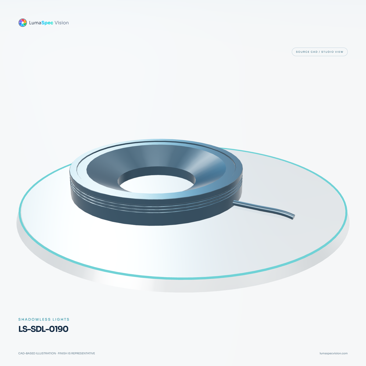 LS-SDL-0190 — Shadowless lights, 3D view 2. CAD-based illustration; finish is representative.
