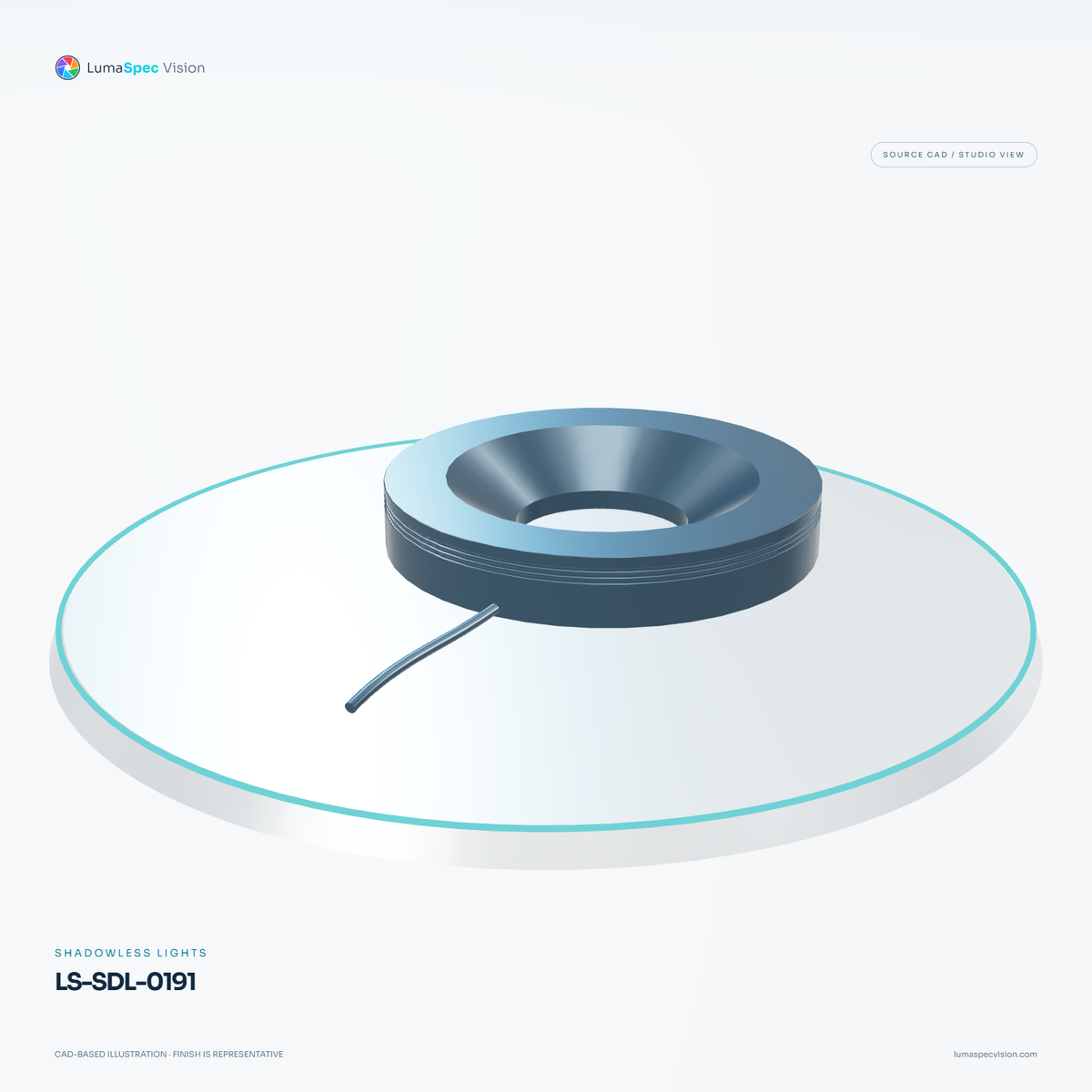 LS-SDL-0191 — Shadowless lights, 3D view 1. CAD-based illustration; finish is representative.