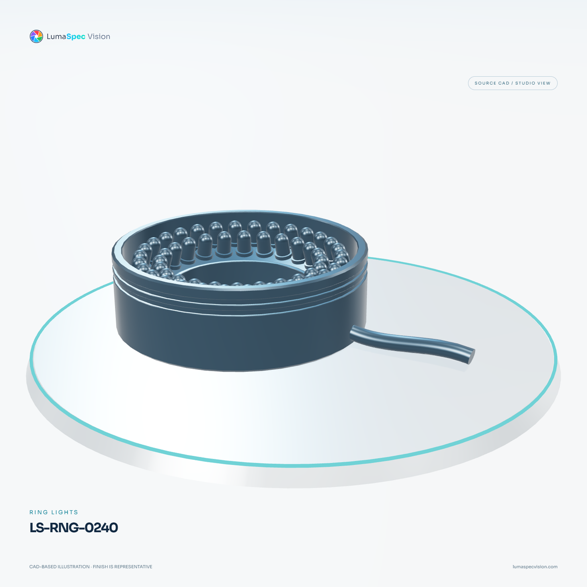 LS-RNG-0240 — Ring lights, 3D view 2. CAD-based illustration; finish is representative.